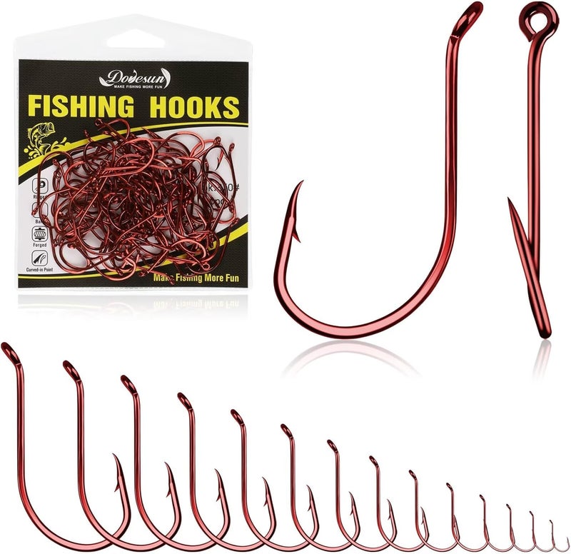 Dovesun Octopus Hooks Fishing Hooks 50-100PCS Black Red Octopus Hooks for Saltwater Freshwater #10-8/0 - Image 1